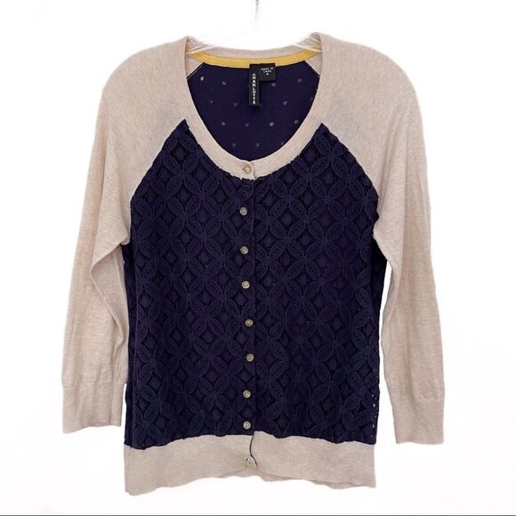 Charlotte Tarantola Lace Front Polka Dot Cardigan Size Medium - Picture 1 of 7